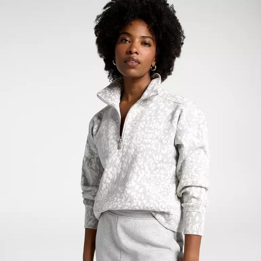 CALIA Women's Soft Scuba Mock Neck 1/4 Zip sz XS new $88 gray leopard print